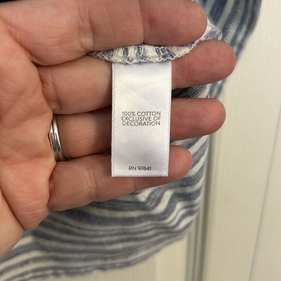 J. JILL Size Small Cotton Blue White Striped Bell Sleeve Top Boatneck Pullover - Picture 5 of 8